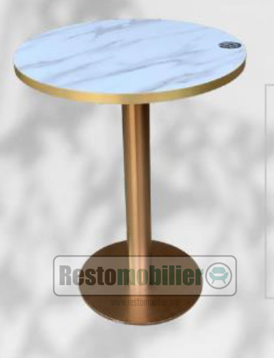 Table ronde en marbre et pied en métal